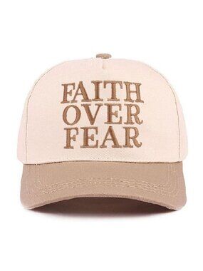 Faith Over Fear Cream and Tan two tone cotton hat